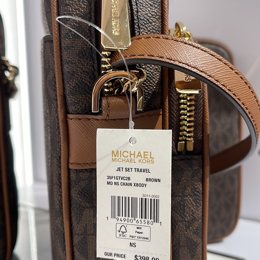 Michael Kors Jet Set Travel NS Chain Medium Logo Crossbody Bag Brown Color - Picture 4 of 16